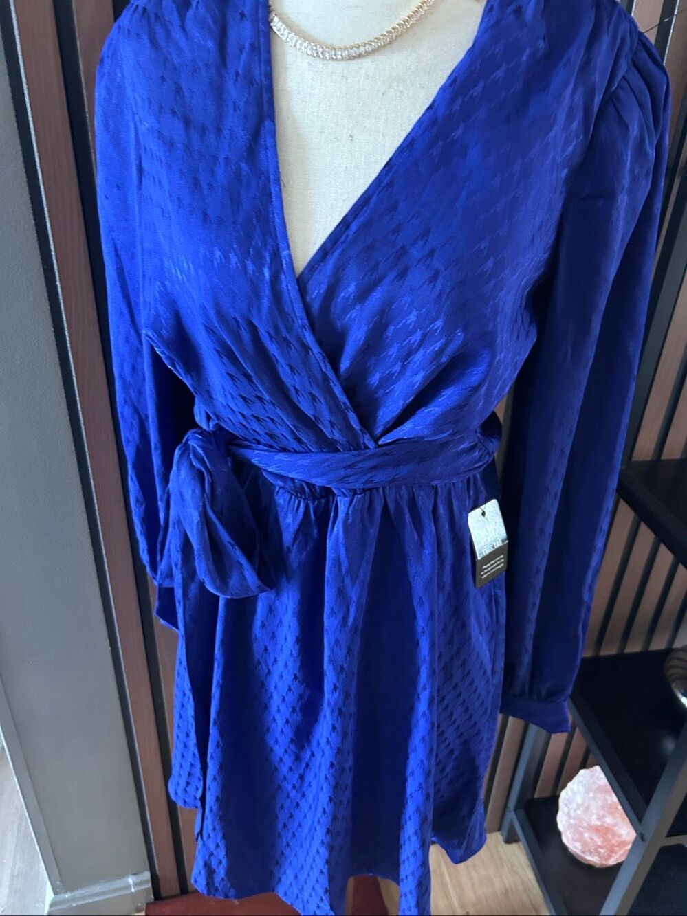 Express Dress Royal Blue Satin Jacquard Small XS wrap around dress new